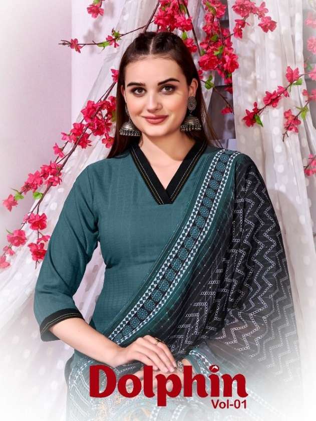 Poonam Designer- Dolphin Vol-01-fabric-viscose-dobby-aline-kurti-fancy-fabric-plazo-pant-georgette-corset-work-digital-print-dupatta-Poster
